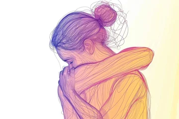 Ingelijste posters Een lijn Continuous line drawing of woman hugging herself  minimalist style.  © darshika