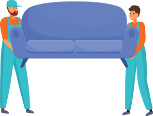 Two movers are carrying a sofa, relocation and moving house service concept