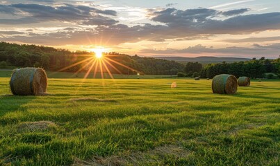 Sunset Hay Bales Field