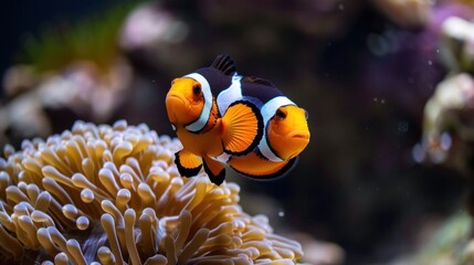 Two Clownfish Swimming Near Coral