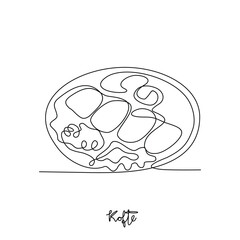 One continuous line drawing of Kofte food vector illustration. Traditional food in simple linear style vector design concept. Traditional foods have gained global popularity in world communities.