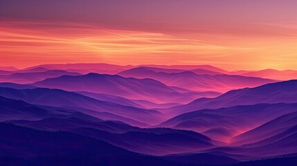 Fototapeta premium a serene sunset behind mountains with the sky painted in gradients of orange and purple