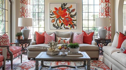 Vibrant & Chic: Living Room with Red & Orange Accents