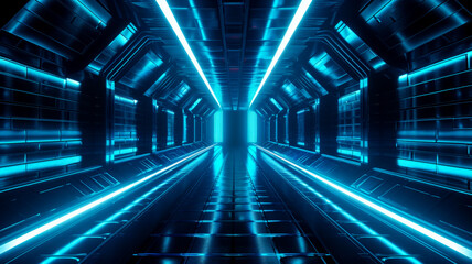 Obraz premium Light speed through futuristic technological tunnel