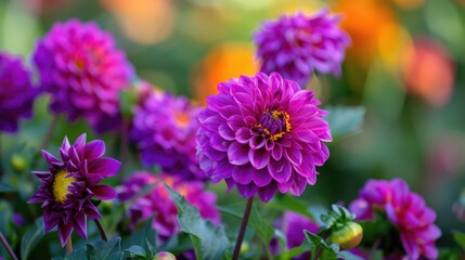 Obraz premium Purple decorative dahlia purple flame flowers in bloom