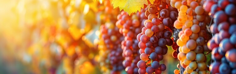 Sunlit Vineyard with Clusters of Ripe Grapes