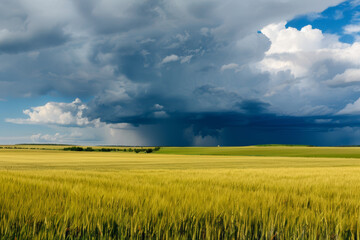 Obraz premium A picturesque field under stormy skies closeup
