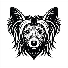 Chinese Crested Dog head linocut vector