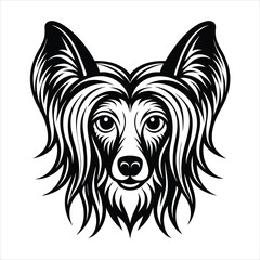 Chinese Crested Dog head linocut vector