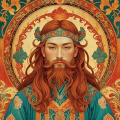 Portrait of a Man with Long Red Hair and a Crown.