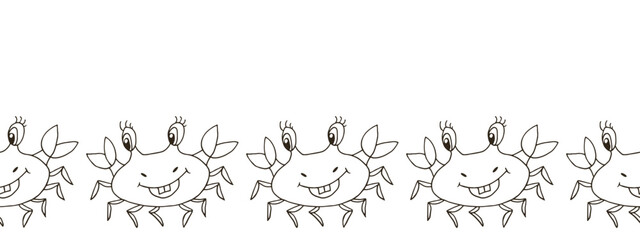 Marine seamless border. Monochrome fairy-tale drawing