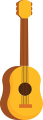 Simple illustration of a yellow acoustic guitar standing upright, strings ready to be strummed