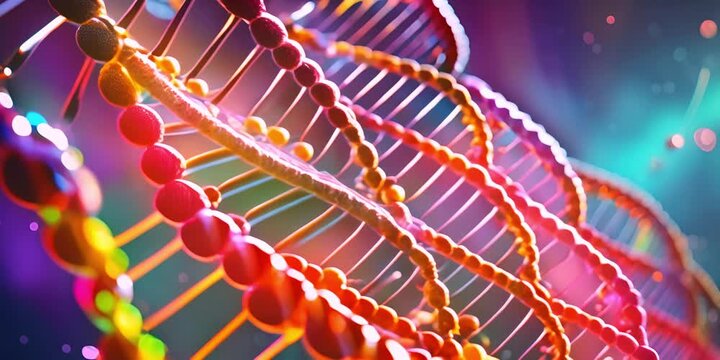 3d macro of purple light and luminous DNA helix molecules move inside the human body through a microscope as scientific