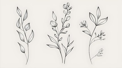 Floral branch and minimalist flowers for logo design