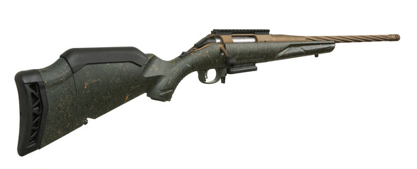 Modern bolt carbine isolated on white background. Weapons for sports, hunting and self-defense.