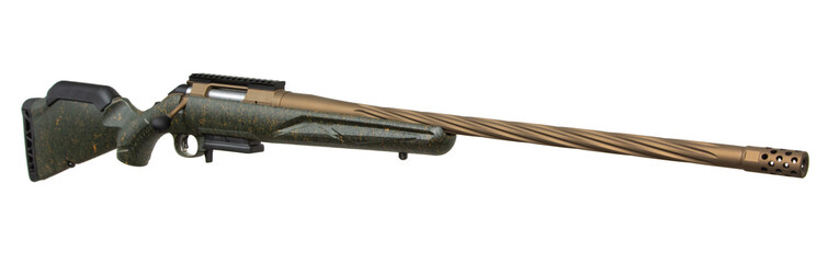 Modern bolt carbine isolated on white background. Weapons for sports, hunting and self-defense.