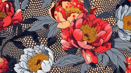 Modern floral pattern in a halftone style