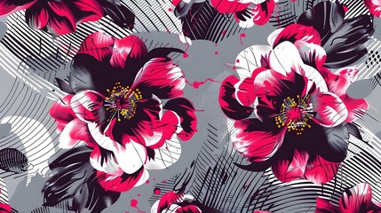 Modern floral pattern in a halftone style