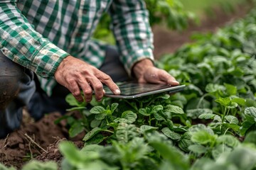 Farmer using digital tablet for smart farming
