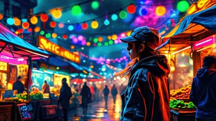 Obraz premium Night Market in the City.