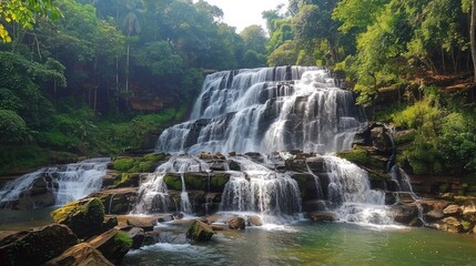 Serene Waterfall in Lush Greenery