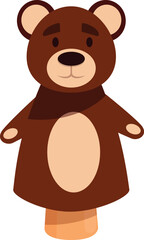 Cartoon illustration of a brown bear hand puppet wearing a scarf, perfect for children's books or educational materials
