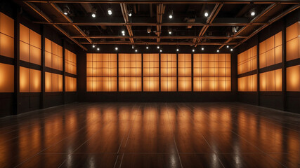 Modern Dance Floor with Illuminated Orange Panels in Stylish Nightclub