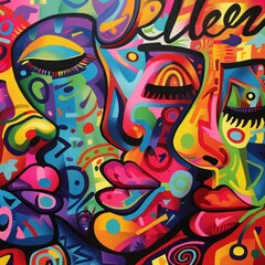 Abstract Colorful Portrait of Two People