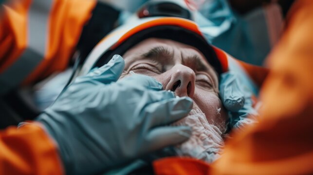 Medical professionals in protective outfits attending to a patient in an emergency scenario, illustrating the dedication and critical skills required in healthcare emergencies.