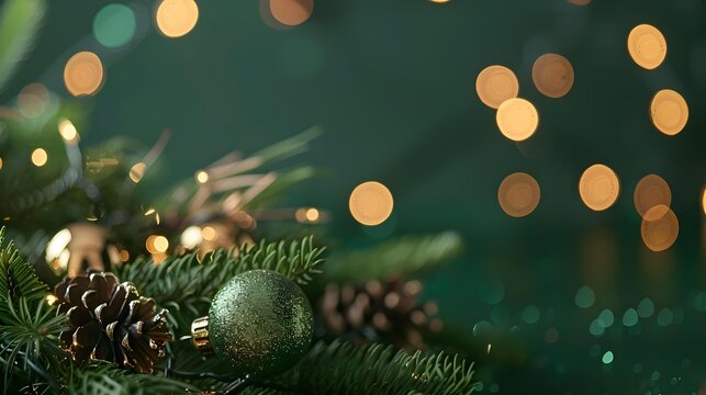 Festive green holiday background with Christmas elements