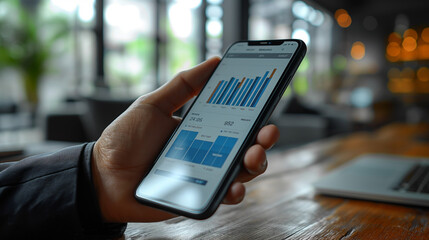 グラフの資料が表示されたスマートフォン