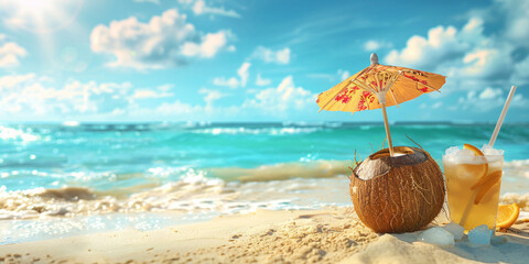 Coconut at the beach summer concept