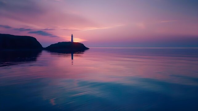 Tranquil seascape at dawn with pastel sky reflection