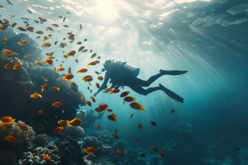 Fototapeta premium Diving with fish in the ocean