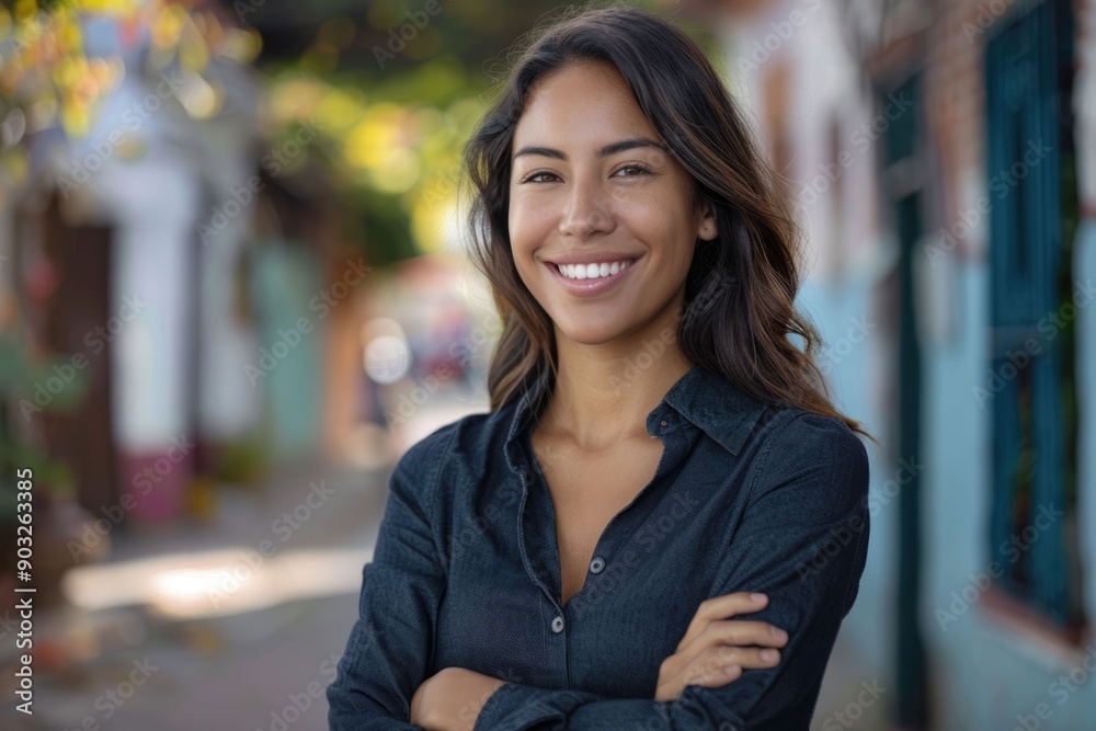 Canvas Prints Confident middle aged Hispanic woman standing on street smiling