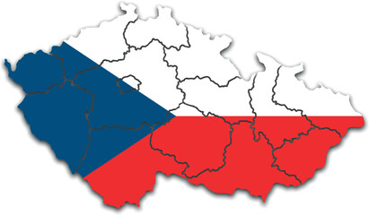 Obraz premium CZECH REPUBLIC MAP WITH ITS REGIONS AND POLITICAL ADMINISTRATIVE DIVISIONS WITH FLAG