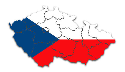 CZECH REPUBLIC MAP WITH ITS REGIONS AND POLITICAL ADMINISTRATIVE DIVISIONS WITH FLAG