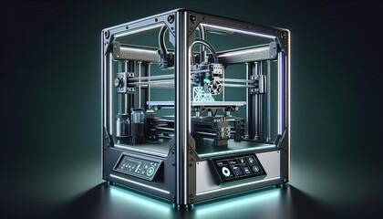 Advanced 3D Printer in a Creative Workshop Printing Complex Geometric Structures and Prototypes for Innovative Design and Manufacturing in a Modern Workshop Setting.