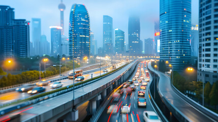 Fototapeta premium Busy City Highways Moving Vehicles Urban Skies