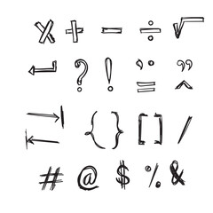 set of Mathematical symbol icons in hand drawn doodle style, vector illustration 