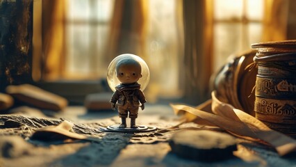 Obraz premium Miniature Astronaut in a Dusty Room.