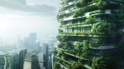 Obraz premium A Modern Skyscraper Covered in Lush Greenery