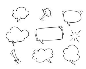 Set of empty comic speech bubbles Hand drawn doodle cartoon stickers. Vector illustration.
