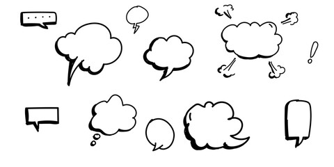 Set of empty comic speech bubbles Hand drawn doodle cartoon stickers. Vector illustration.