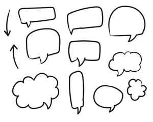 Obraz premium Set of empty comic speech bubbles Hand drawn doodle cartoon stickers. Vector illustration.