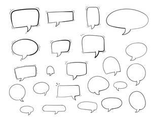Fototapeta premium Set of empty comic speech bubbles Hand drawn doodle cartoon stickers. Vector illustration.