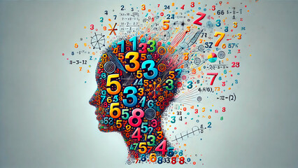 Vibrant human head filled with math symbols