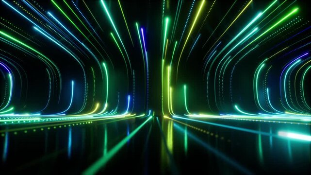 The Abstract Neon Light Trail design features vibrant colors in a dark, modern environment