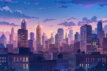 Fototapeta premium Busy Cartoon City. Vibrant Urban Landscape Concept
