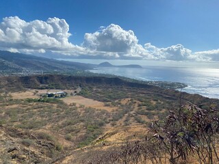 Photo of view of North Pacific Ocean from the summit of crater of Diamond Head in Diamond Head State Monument located in Honolulu County in the island of Oahu, Hawaii, United states of America USA. © Redwater Vectors